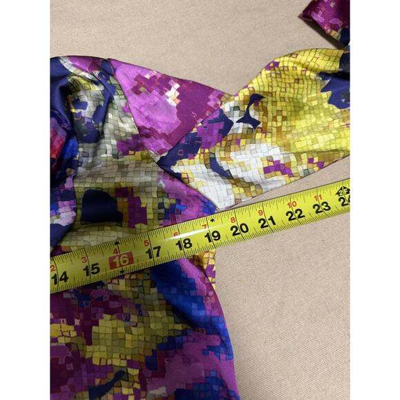 St. John Blouse Womens 8 Cobalt Celadon Multi Silk Ruffle Abstract Top K311WD1 - Picture 11 of 15